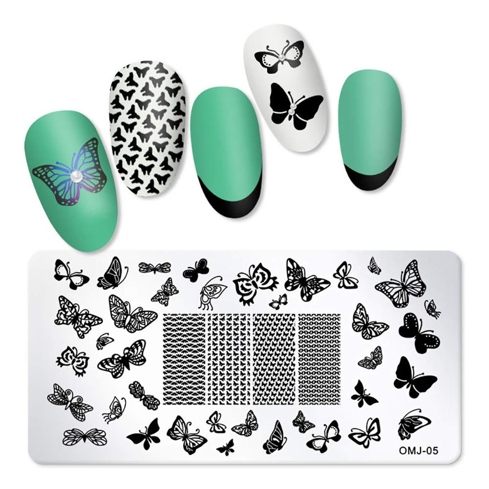 6Pcs Nail Stamping Plate, Summer Nail Stamp Templates Butterfly Flower Nail Art Stencils Manicure Accessories Nail DIY Tools
