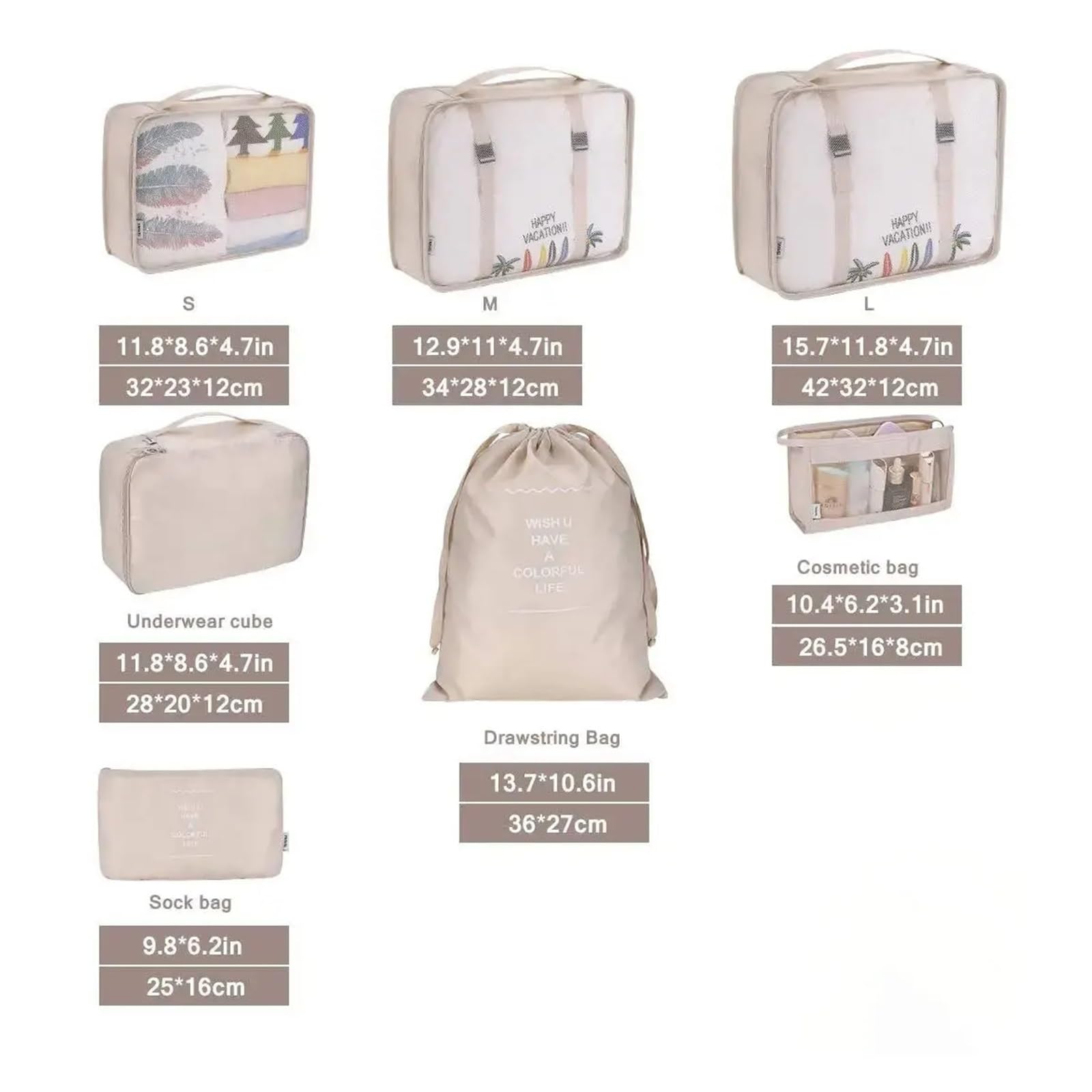 7-teiliges zusammenklappbares Reise-Organizer-Aufbewahrungsbeutel-Garderoben-Würfel-Koffer-Verpackungs-Set for Gepäck, Kleidung, Schuhkarton(7 pcs Black)