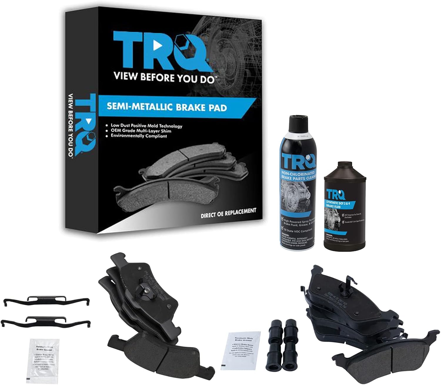 TRQ Front & Rear Brake Pads Brake Chemical Kit Semi-Metallic Compatible with 2001-2007 Chrysler Town & Country Dodge Caravan Grand Caravan