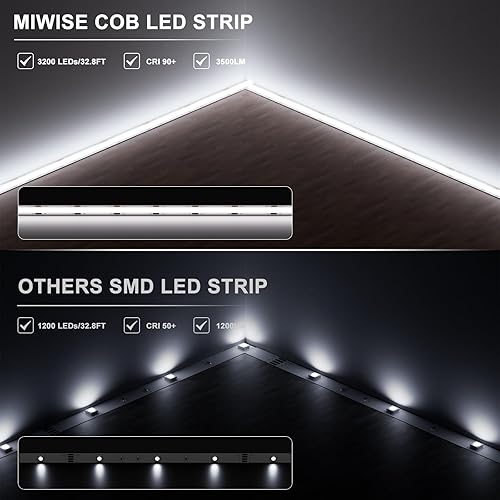 Miniatura 3 de MIWISE COB - Tira de luz LED de 32.8 pies, CRI 90+ luz diurna blanca 6000 K de alto lumen regulable, súper brillante, flexible, DC24V, cinta de luz