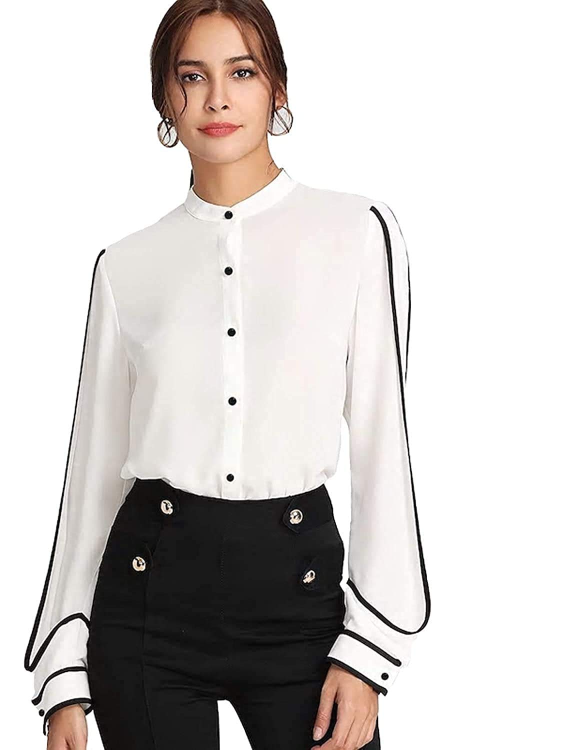 MIZAGO Women's Solid Regular Fit Button Down Shirt