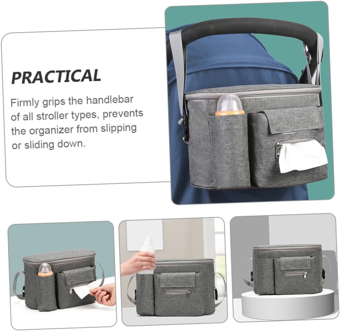 Supply Organizer Pouch Multi Functional Nursery Bag for Stroller Nappy Storage and Travel Capacity Scratch Resistant Grey Color