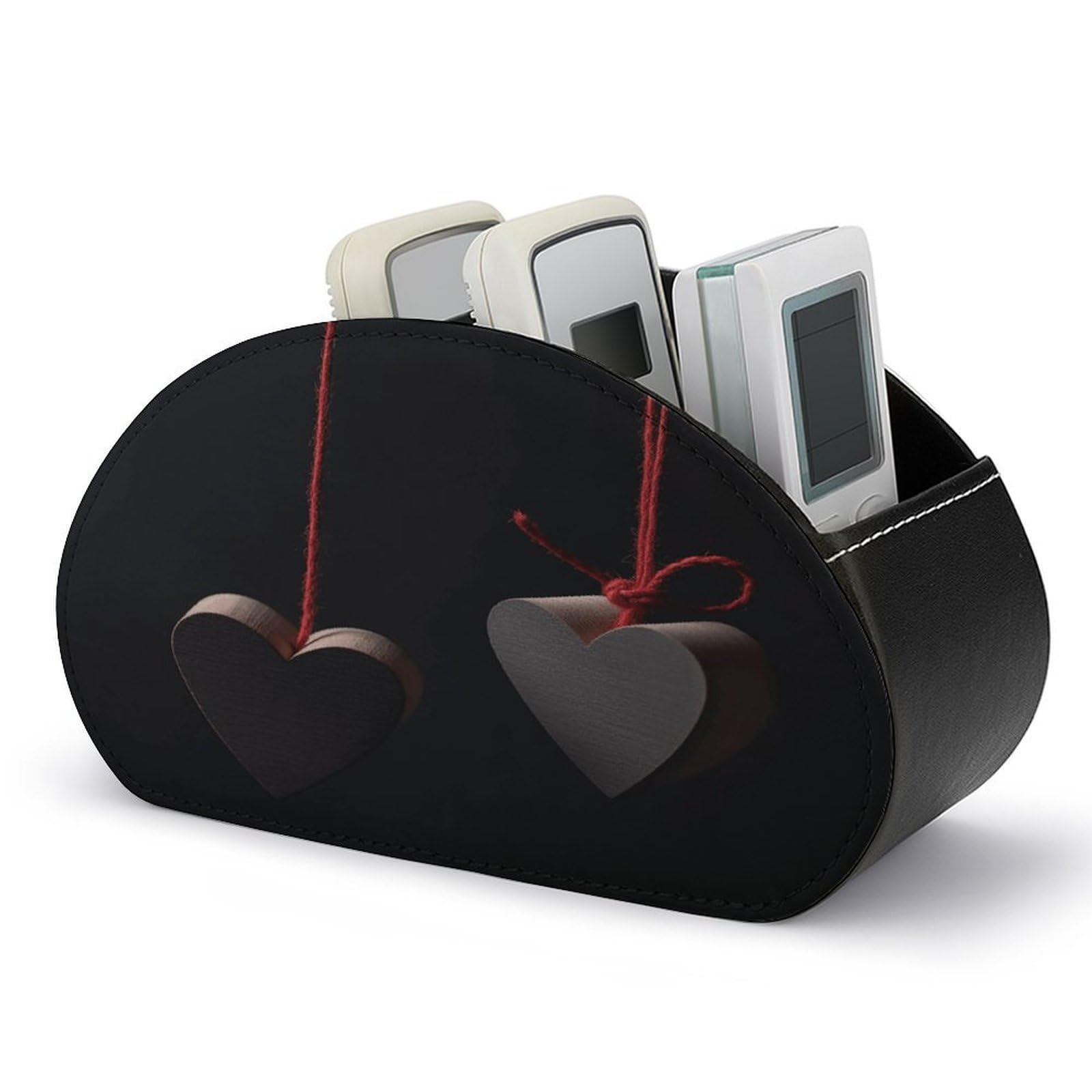 Btcowzrv Style Heart Shaped Wood Remote Control Holder With 5 Compartments