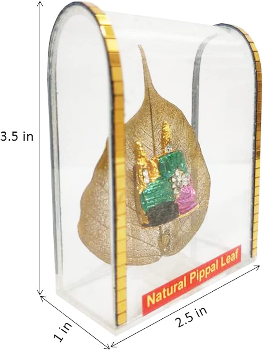 Purpledip Gold Plated Natural Pipal Leaf Mecca Madina: Home Or Car Dashboard Accessory (10434A)