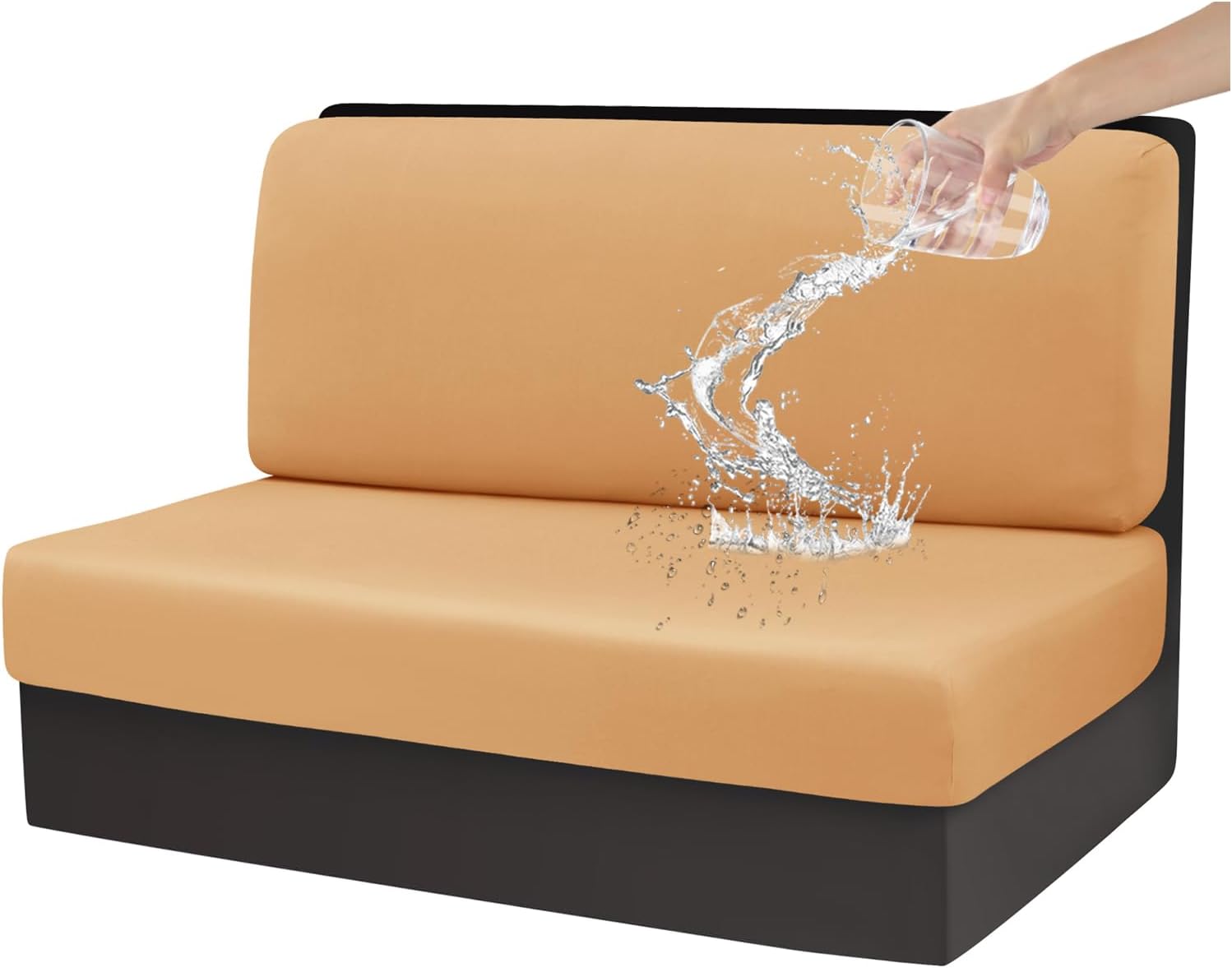 CRFATOP Waterproof RV Dinette Cushion Slipcover Stretch Camper Cushion Covers Solid Loveseat Sofa Chair Cover Furniture Protector for RV Camper Car Bench 1 Backrest Cover & 1 Bench Cover,Caramel