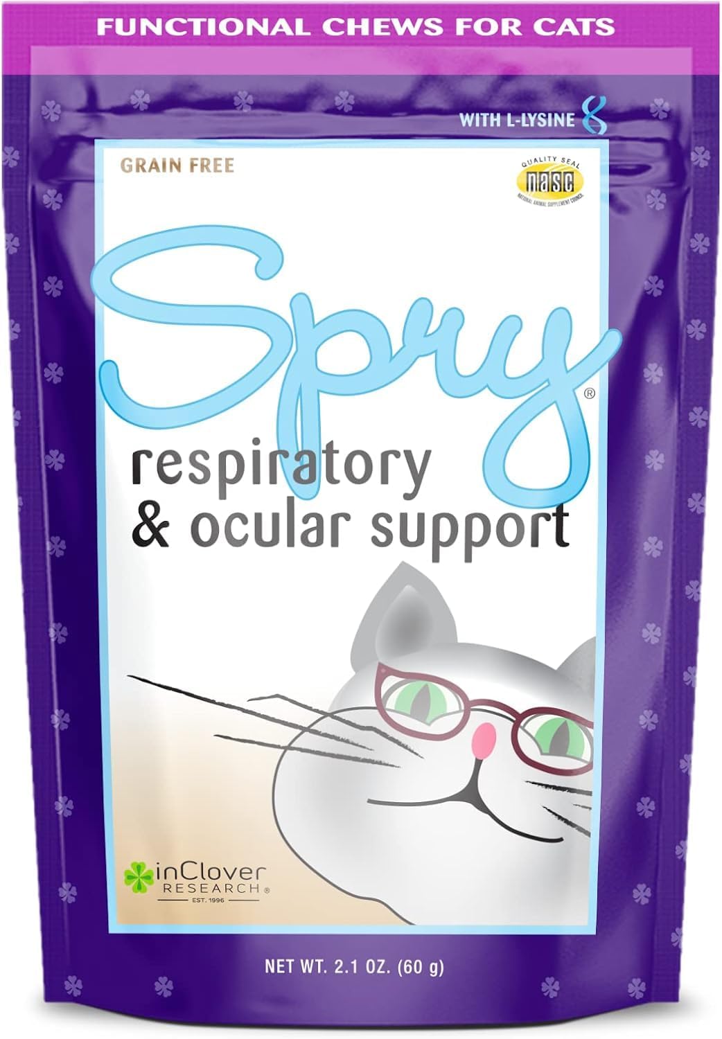 Clover Spry Cat Eye Care Support with L-Lysine, Immune & Respiratory Health Supplement, Prebiotic Antioxidant Daily Treat for Cats