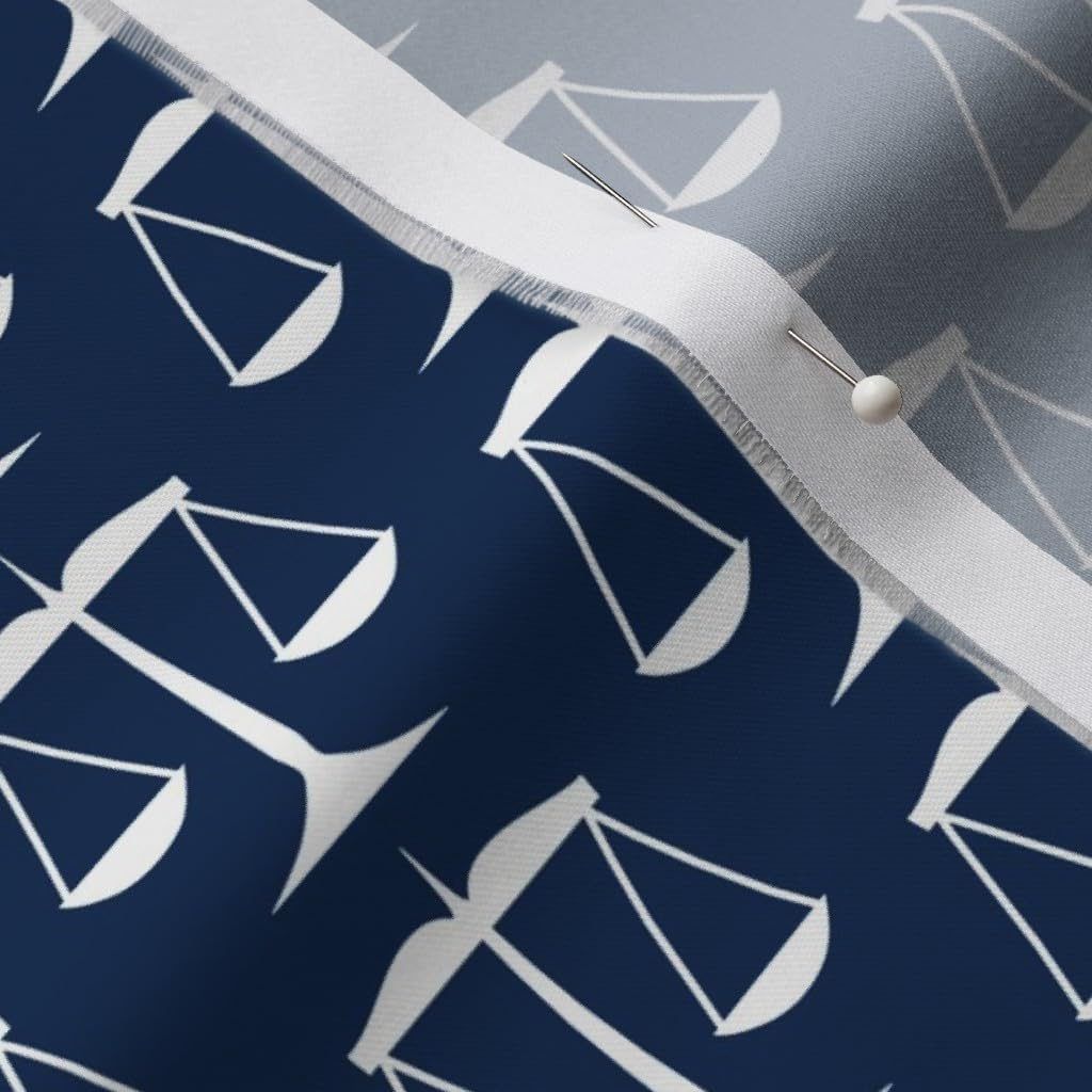 Spoonflower Fabric - White Scales Justice Navy Blue Law Courts Judge Printed on Organic Cotton Sateen Fabric by The Yard - Sewing Quilting Apparel Home Decor