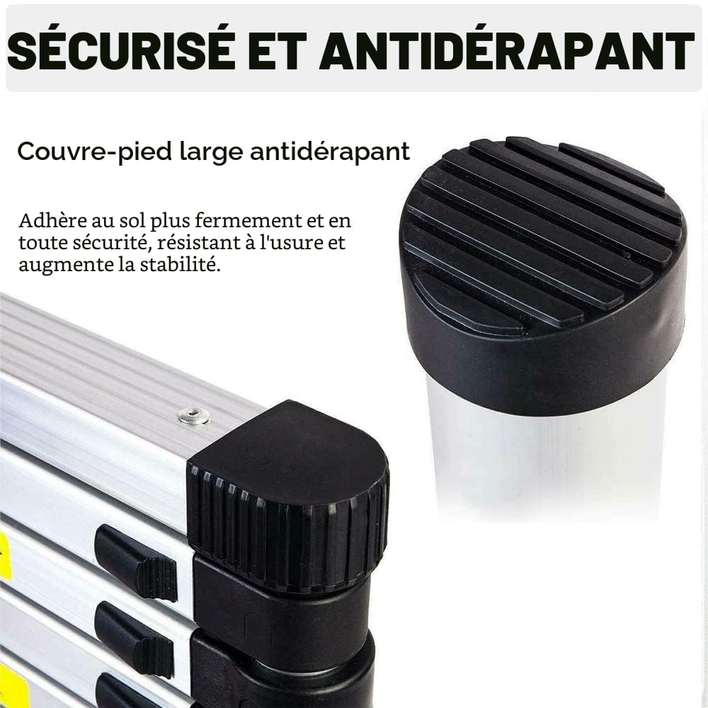 Échelle télescopique antidérapante en acier inoxydable de 3,2 m avec 11 échelons, capacité de charge de 150 kg