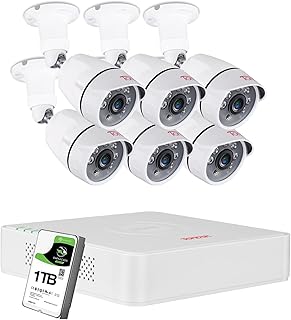 Tonton 10CH Full HD 5MP Lite Security Wired Camera System,5 in 1 H.265+ Surveillance DVR with 1TB Hard Drive and 6 pcs of 2.0MP 1920TVL Waterproof Outdoor Indoor Hybrid CCTV Bullet Camera, Smart Motion Detection&Alerts, 100ft Night Vision