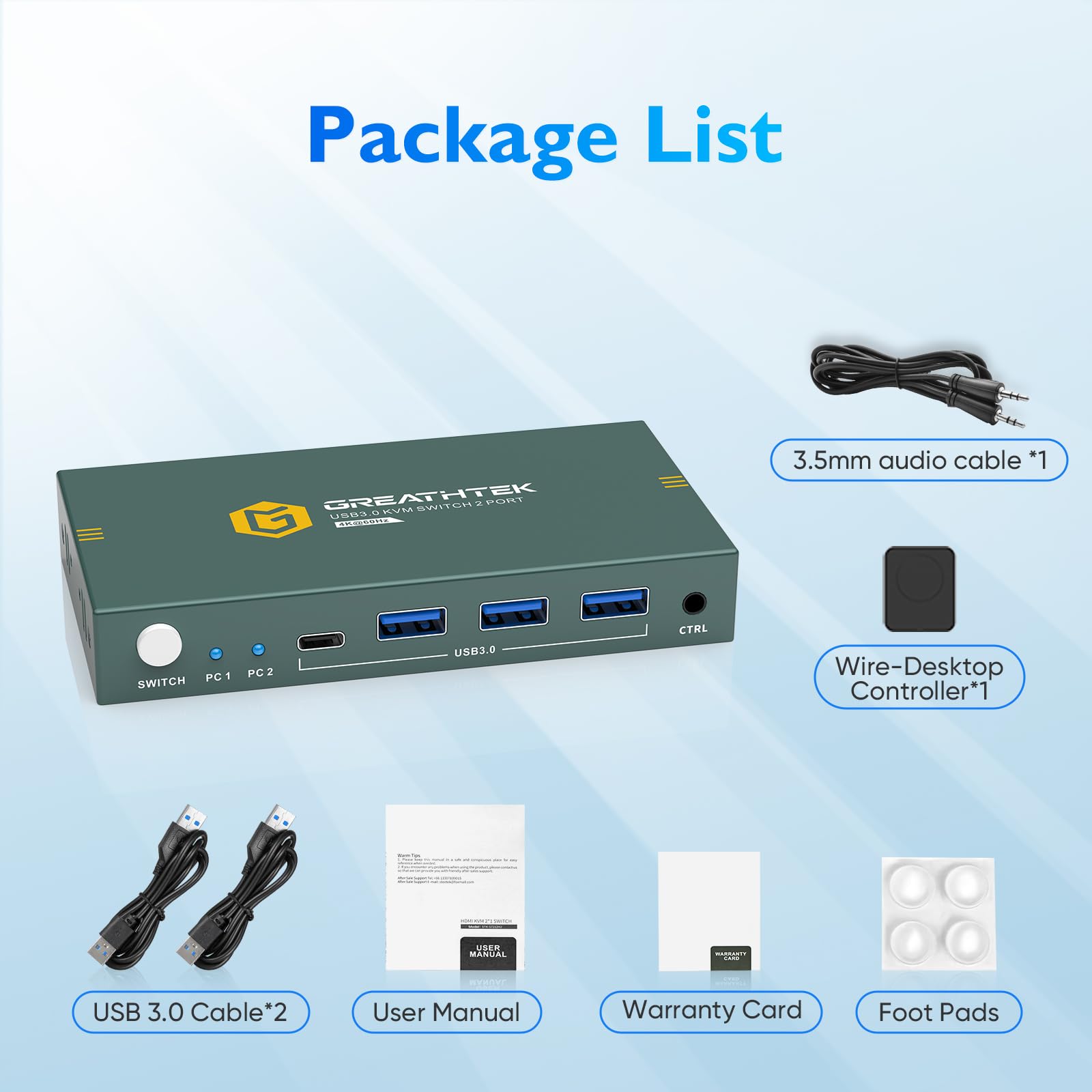 Switch KVM USB 3.0 HDMI 2 PC 1 Monitor 4K @60Hz KVM Switch Switch (3 porte USB 3.0+ USB C) per 2 computer, condividere monitor, tastiera, mouse, adattativo EDID, con controller desktop