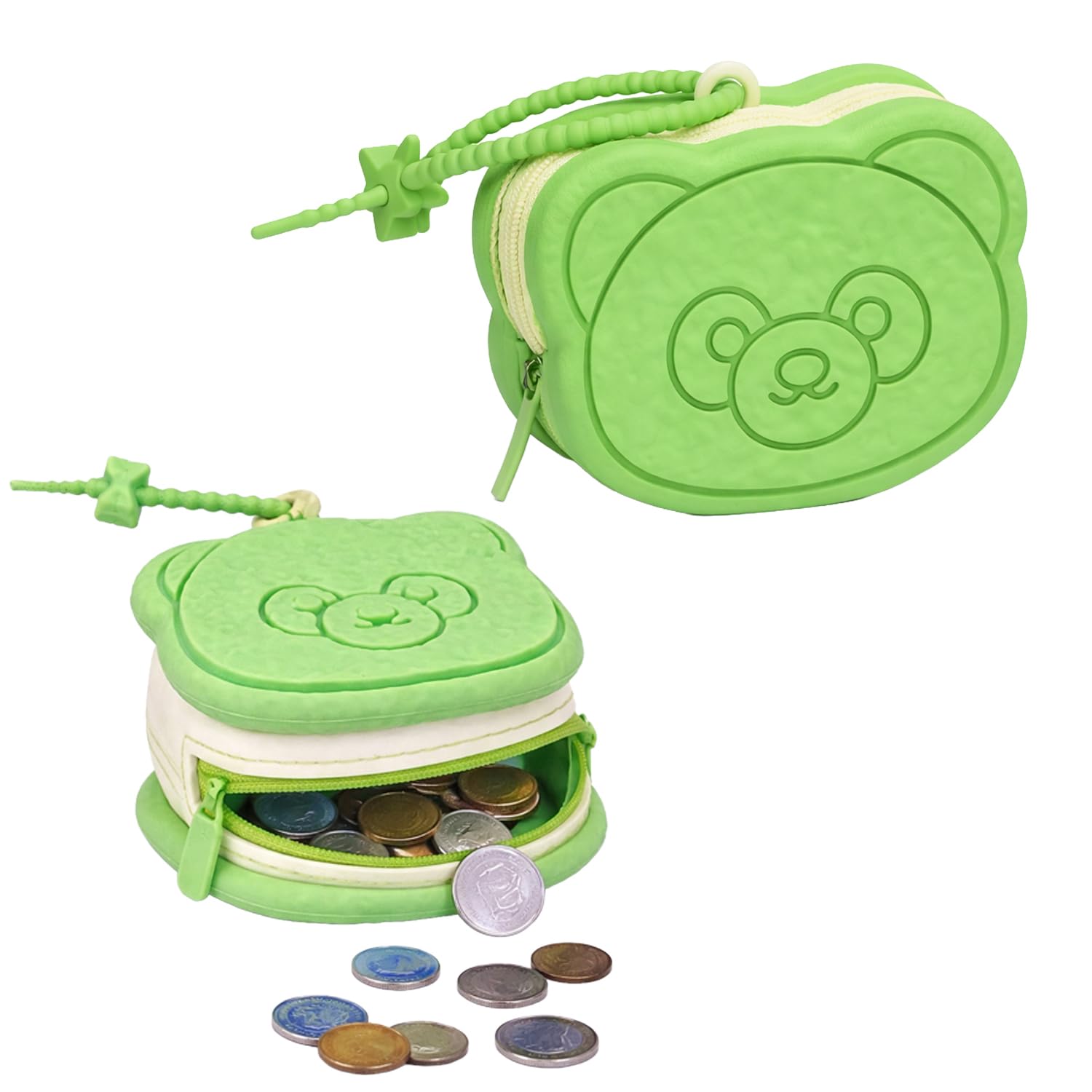 Mini Pouch for Coins, Earphones, Keys & Small Essentials, Aesthetic Pouches for Girls & Women | Cute Cartoon Silicone Coin Purse for Kids & Adults – 9.5 X 6.5 X 5 Cm (Green)-image-46