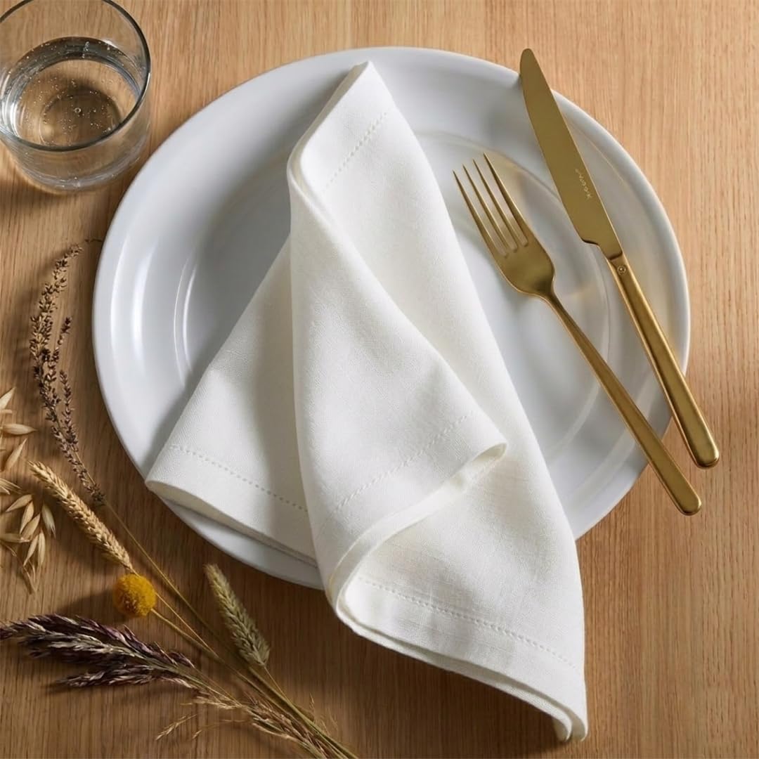 TARAN LIVING Servilletas de Tela Blanca 100% algodón Suave, Lavables, para Fiestas, Manualidades, decoración de Granja, Juego de 12, 18 x 18 Pulgadas