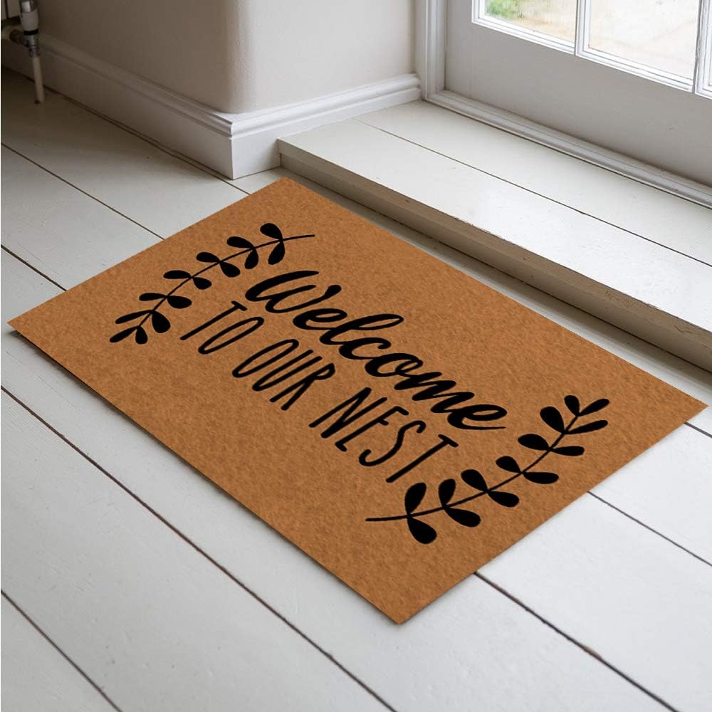 Jackey&Smith Welcome Mat | Welcome to Our Nest Door Mat for Front Door | Entryway Outdoor Floor Mat | Non Slip Balcony Mat Felt Fabric 23.6-Inch by 15.7-Inch