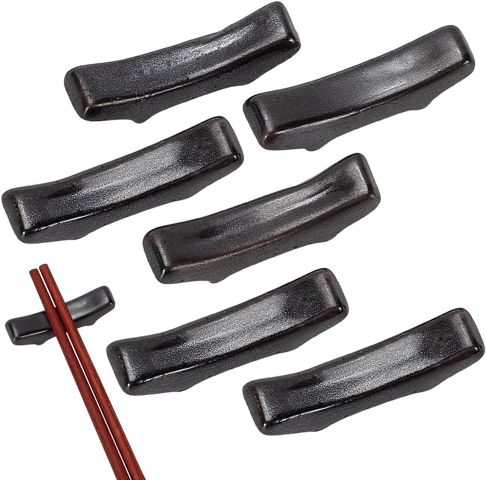 PH PandaHall Set of 6 Black Ceramic Chopstick Holders Reusable Ceramic Chopstick Stand Rest Rack Spoon Fork Knife Holder Tableware Rack for Home Dining Restaurant Use Gift Giving