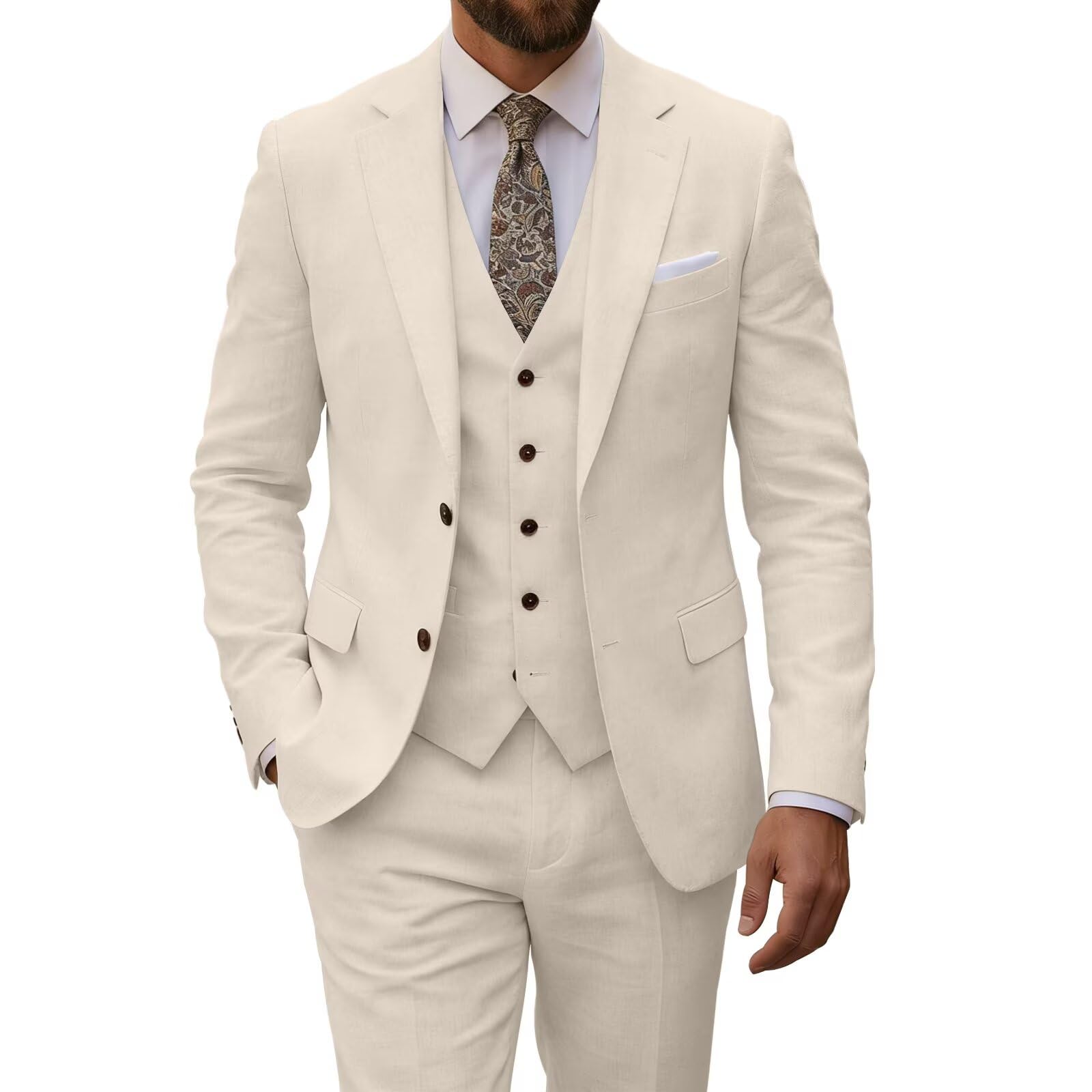 Men's Linen Suit 3 Piece Slim Fit