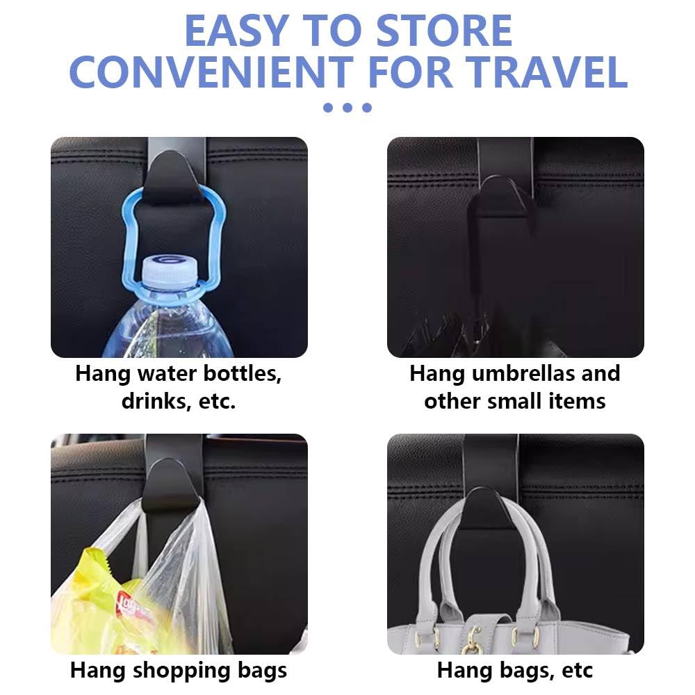 4 Pack Auto Hooks, Car Seat Organiser Hooks, Universal Car Handbag Hooks Strong Back Seat Headrest Hanger for Cloth, Grocery Bags, Backpacks (Black) — view 7