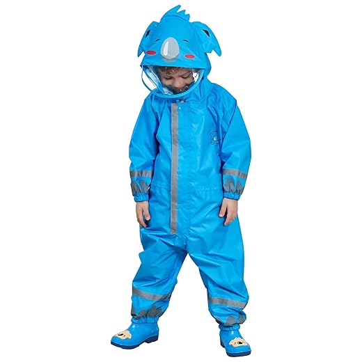 SSAWcasa Toddler Rain Suit,Waterproof Girls Boys Raincoat,Kids Rain Poncho,Unisex Baby Rain Gear Jacket Rainsuit Coverall (L, Blue Koala)