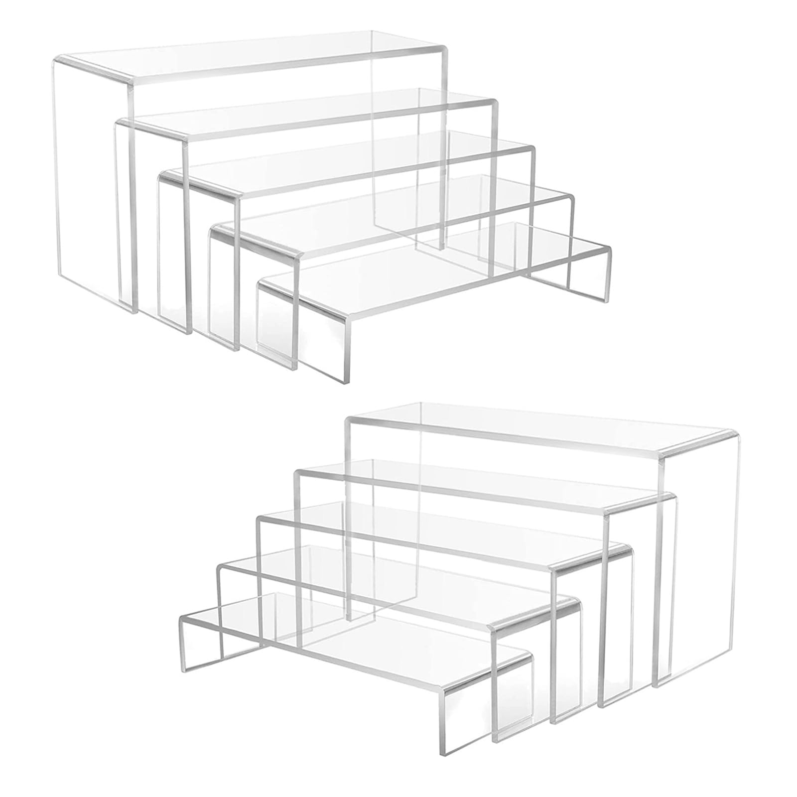 10 PCS Clear Acrylic Display Riser Stand, Transparent Rectangular Tiered Display Shelf, Table Top Display Stand Compatible with Funko POP Figures, Perfume, Cupcake, Toys Model, Dessert