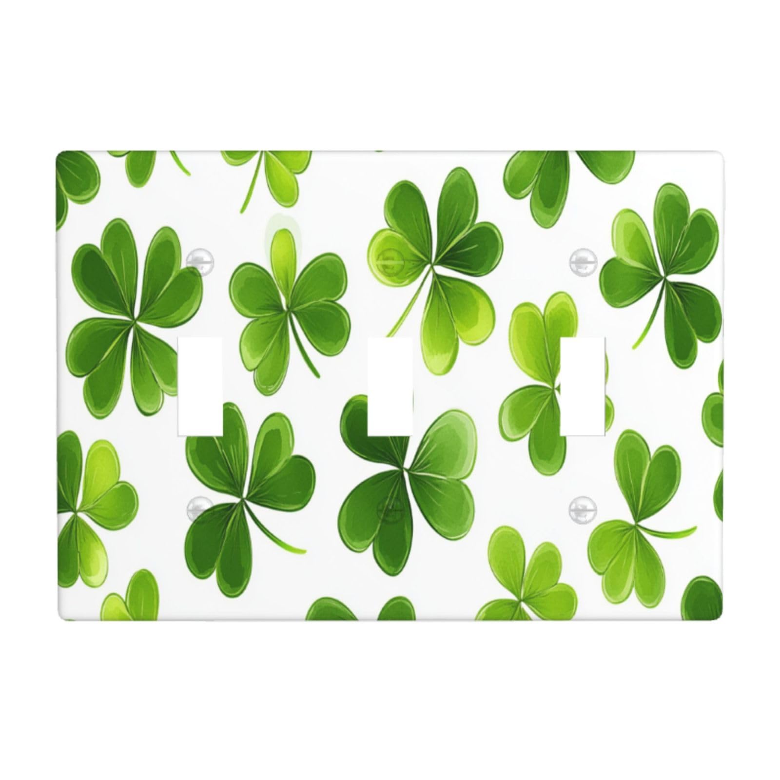 Green Shamrock Leaves Light Switch Covers 3 Gang Triple Toggle Wall Plate Switchplate Electrical Faceplate for Bathroom Kitchen Bedroom Decor