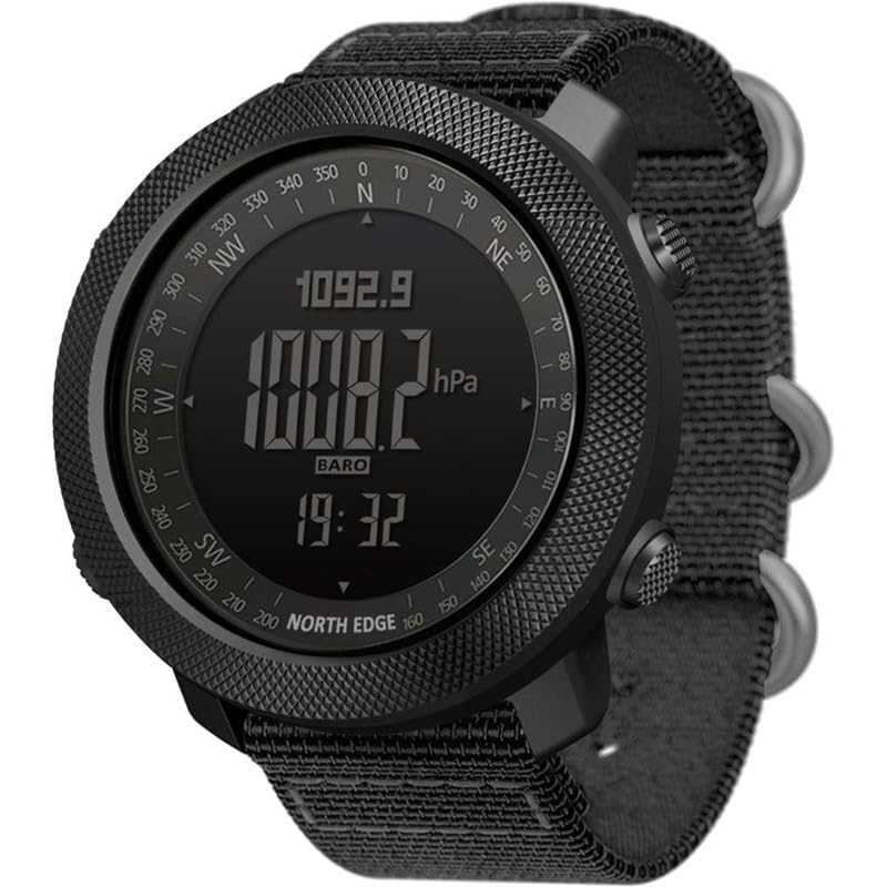 Image of NORTH EDGE Men's Outdoor Sport Altimeter Barometer Compass Digital Military Watch: Apache, Black