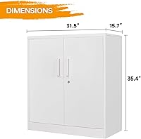 Vista 3 de STANI Gabinete de almacenamiento de metal, gabinete de almacenamiento con 2 estantes ajustables, gabinete de mostrador de acero con puertas