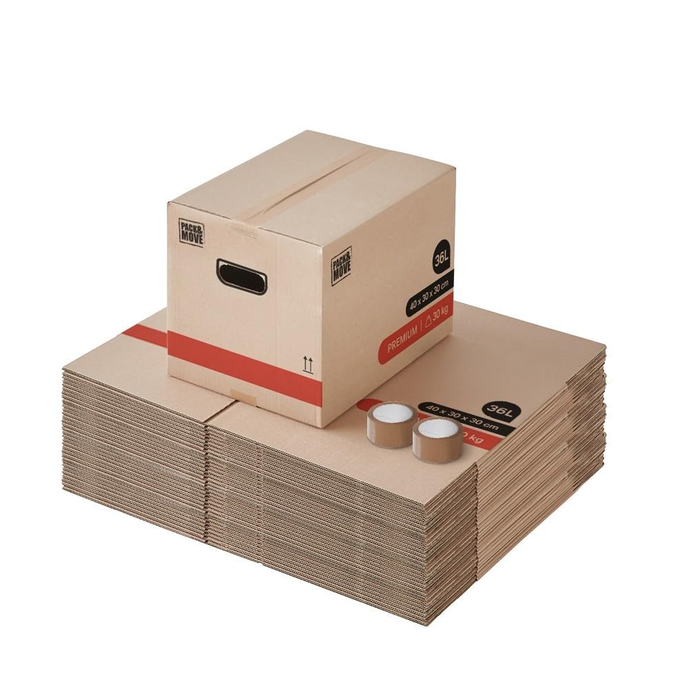 Pack and Move – Lote de 40 cajas para mover libros premium – 40 x 30 x 30 cm – Extrema resistencia 30 kg – Doble grosor – 2 adhesivos