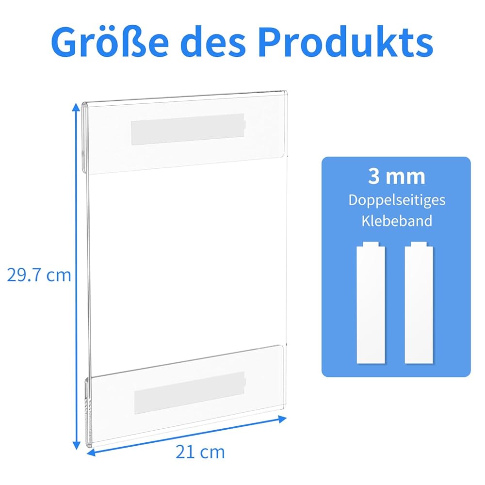 6 Supports Muraux Acrylique A4 Adhésifs 3M - Porte-affiches Transparents Sans Perçage Pour Bureau, Magasin, Maison
