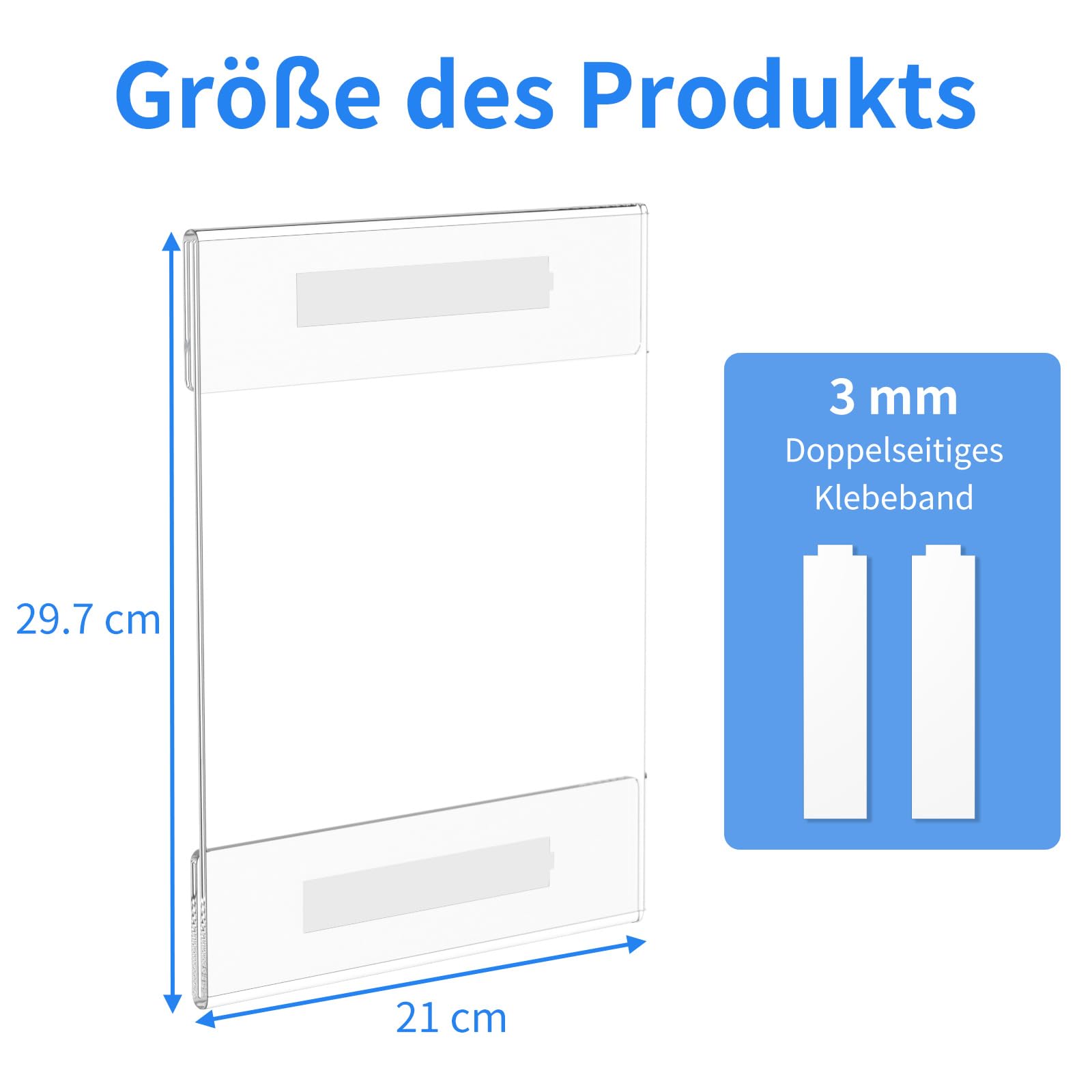 AITEE A4 Acryl Wand Plakathalter: 6 Stück Transparenter Wandhalterung mit 3M Klebestreifen kein Bohren Selbstklebend für Wandanbringung für Büro, Zuhause, Geschäft, Restaurant