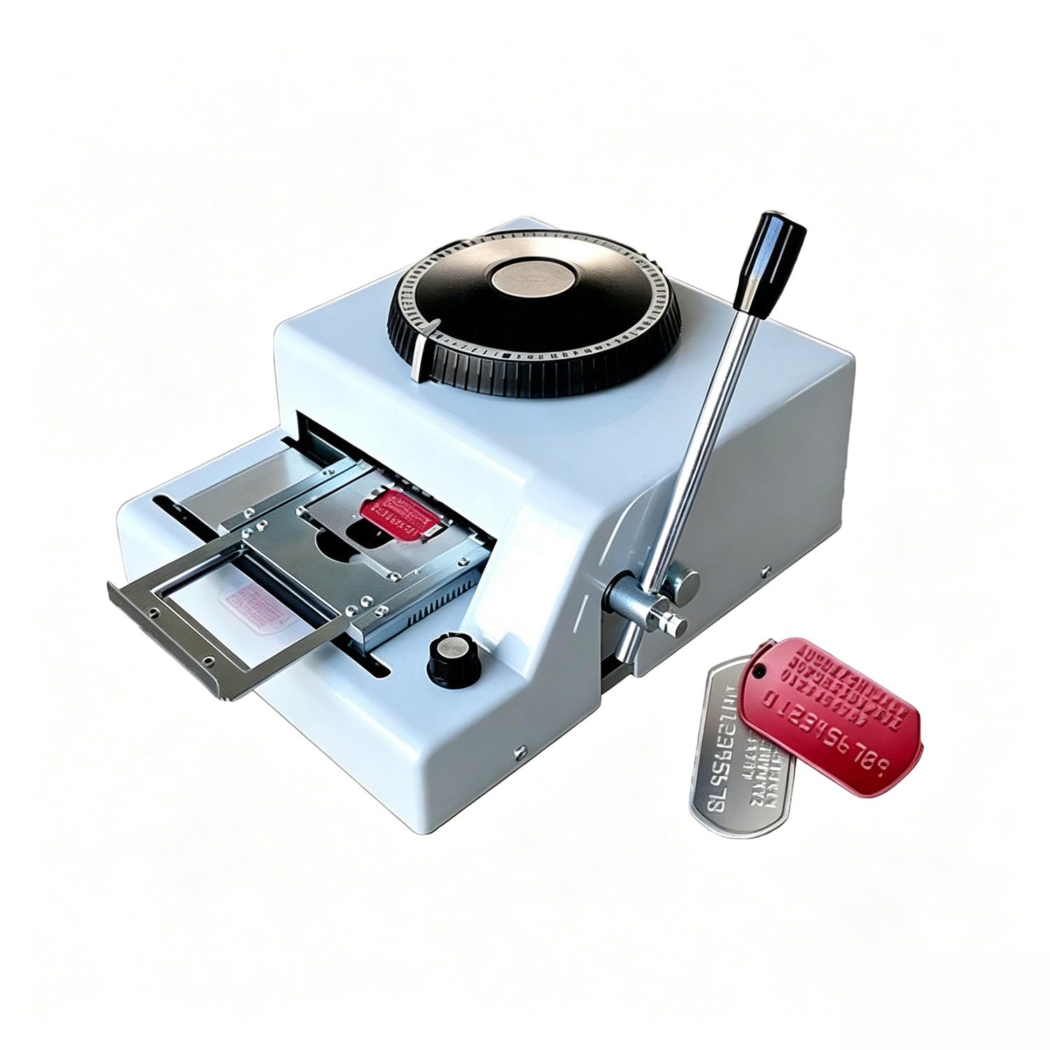 DHMYDPDZ Dog Tag Coding Embosser Machine, 72 Characters Manual Embossing Machine, Manual Stamping Machine, Precise Positioning, Adjustable Character Spacing and Depth, 50 Aluminum Tags Included
