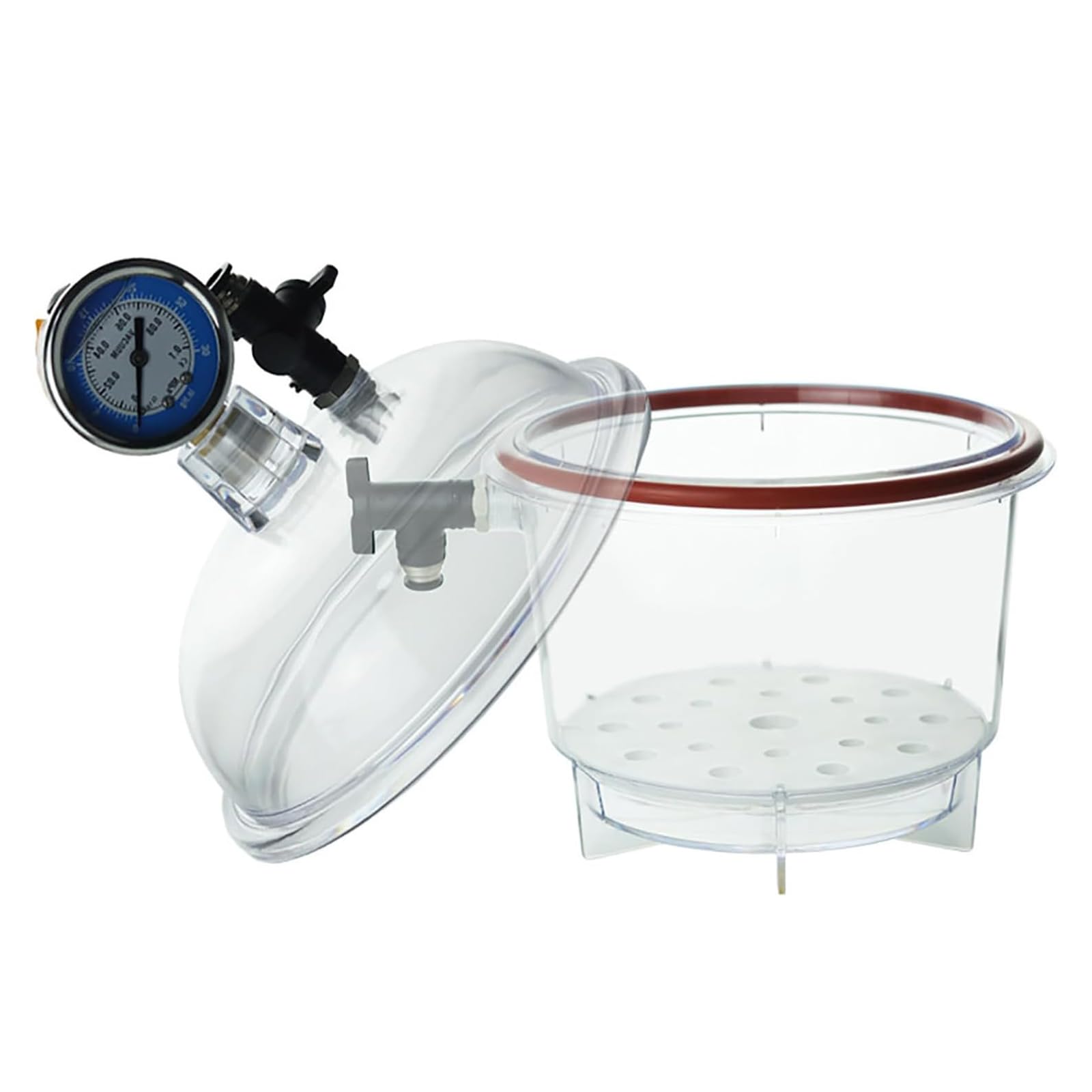 Desecador al vacío for PC, contenedor de secado al vacío transparente de 150 mm, con válvula de doble vacío y manómetro, recipiente sellado de plástico de policarbonato