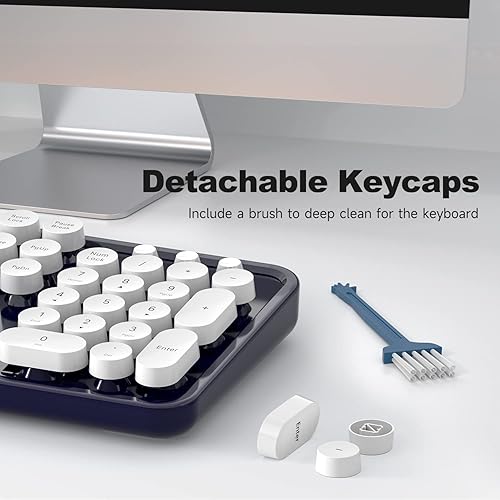 Miniatura 5 de MOFII Teclado de computadora con cable, USB Plug Play Tecla Redonda Teclado Retro Máquina de Escribir, Teclado de Oficina de Tamaño Completo con