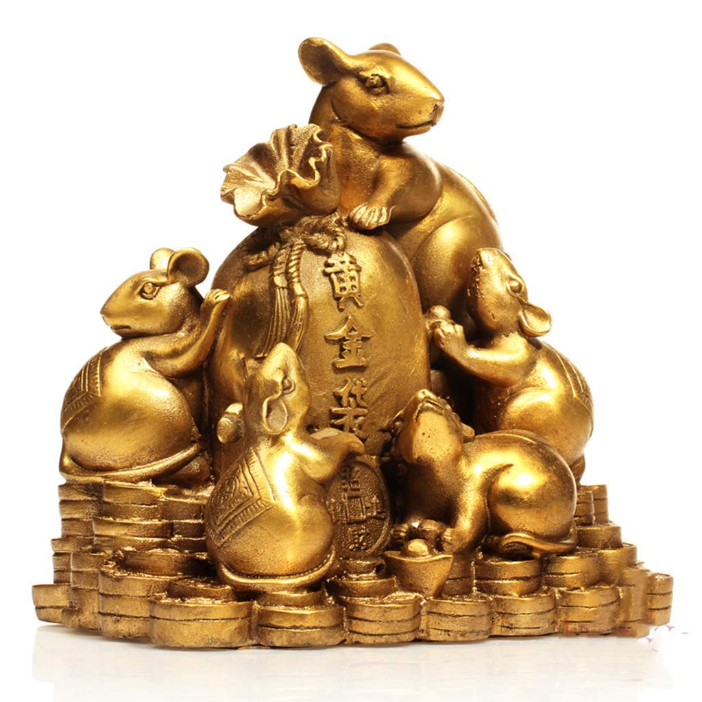 SnamicE ornaments pure brass chinese zodiac mouse/rat statues,for home and office metal crafts collectibles five rats wealth and good luck sculpture,