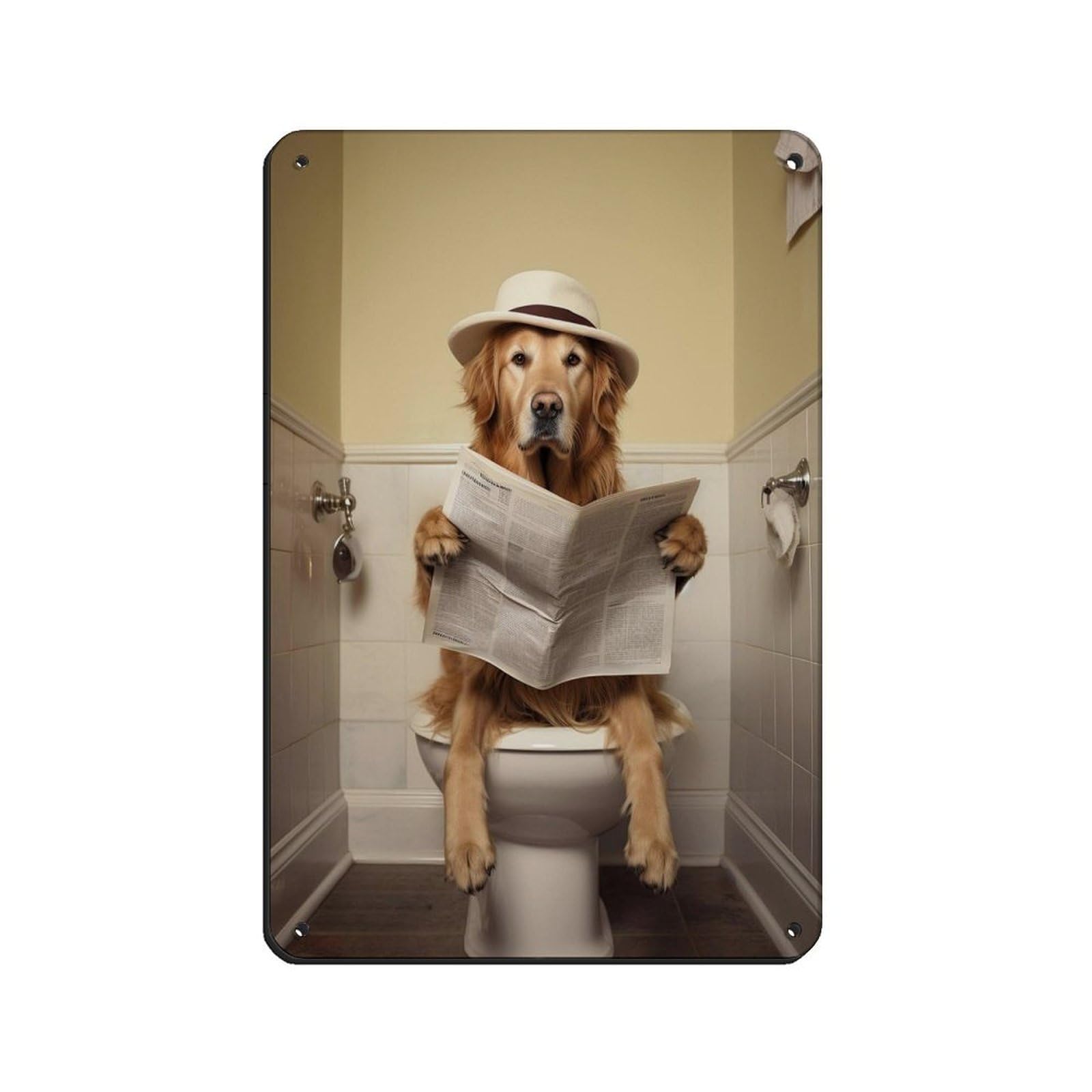 Golden Retriever, Funny Bathroom Decor Retro Poster Metal Tin Sign Chic Art Retro Iron Painting Bar People Cave Cafe Family Garage Poster Wall Decoration 8x12inch(20x30cm)