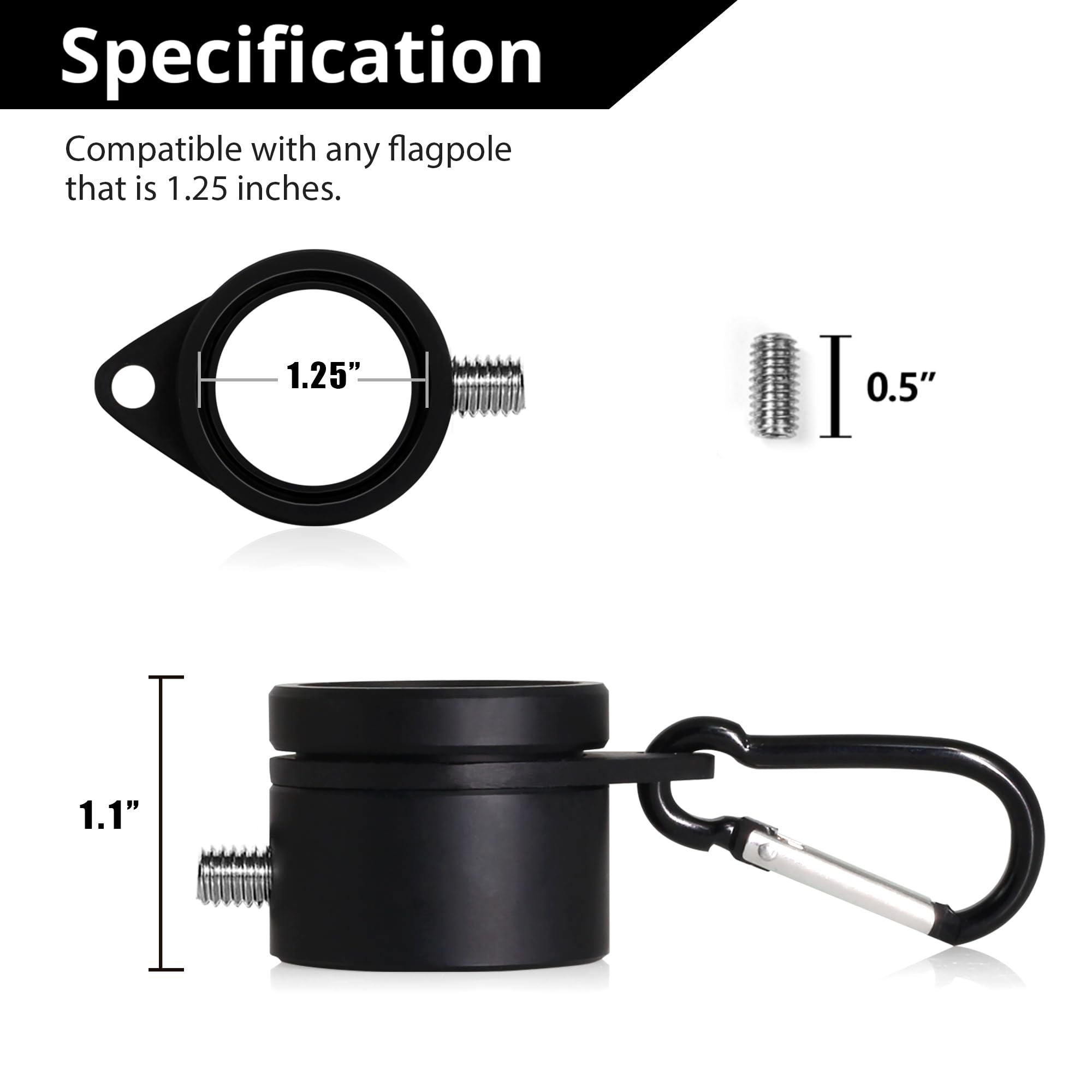 Anley 1.25" Aluminum Flagpole Mounting Rings Set, Anti Wrap 360° Rotatable Ring with Carabiners - Image 2