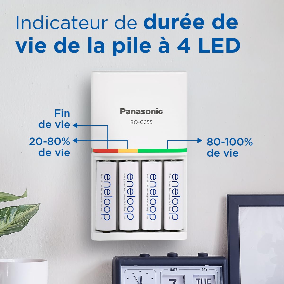 Chargeur eneloop SmartPlus pour 1 à 4 Piles AA/AAA Ni-MH, fourni avec 4 Piles eneloop AA/Mignon à capacité renforcée et 10 Fonctions de sécurité