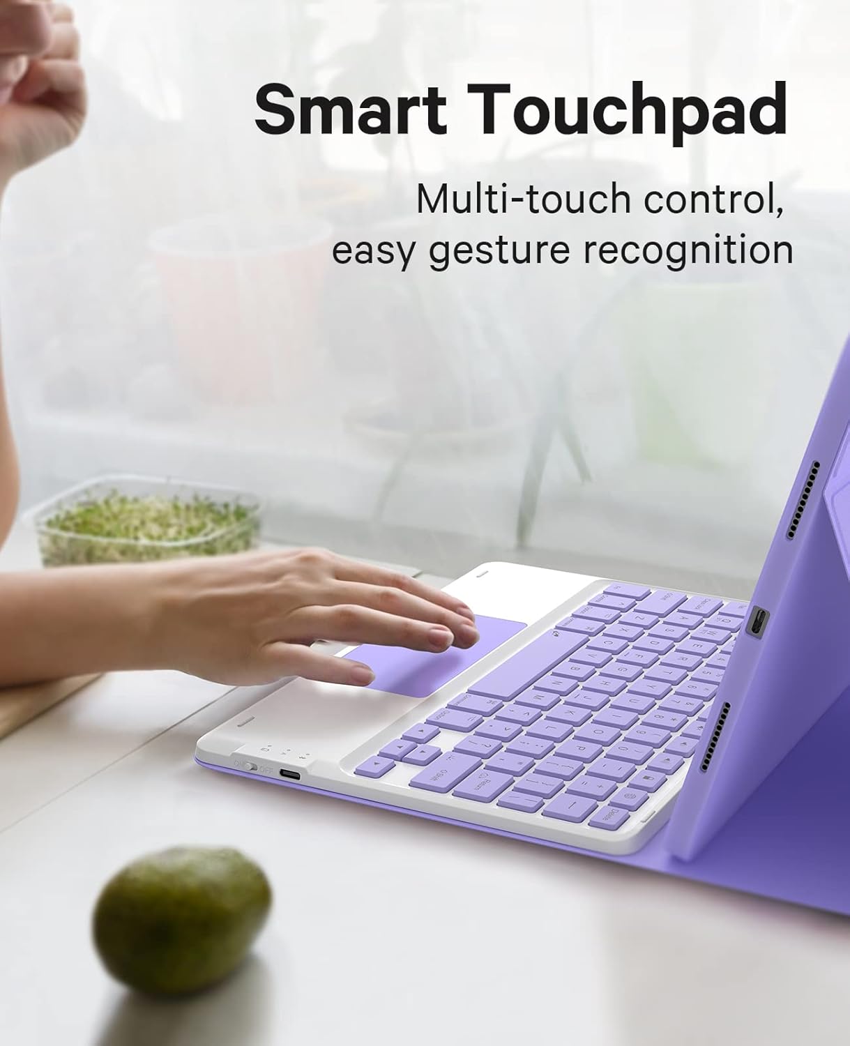 GreenLaw for iPad Air 11 inch Case with Keyboard (M2/2024) & iPad Air 5th/4th Gen 10.9 inch (2022/2020), 7-Color Backlit, Stain Resistant Case, Dual-Device Connection Keyboard with Trackpad, Purple - Image 3