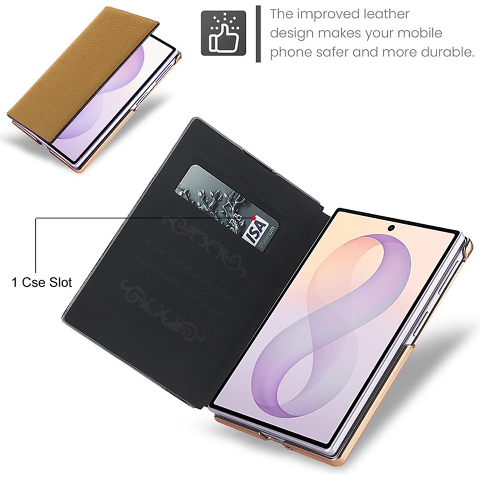 Ribaltabile Custodia per Samsung Galaxy Z Fold 8, Placcatura Vera Pelle