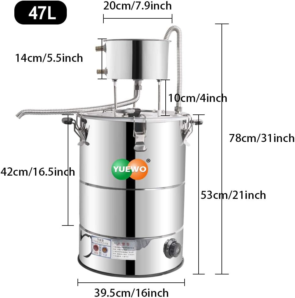 YUEWO 110V Electric Heating Automatic Alcohol Still Water Distiller Whiskey Barrel Wine Making Kit for Home Countertop for DIY Vodka Alcohol Distilled Water