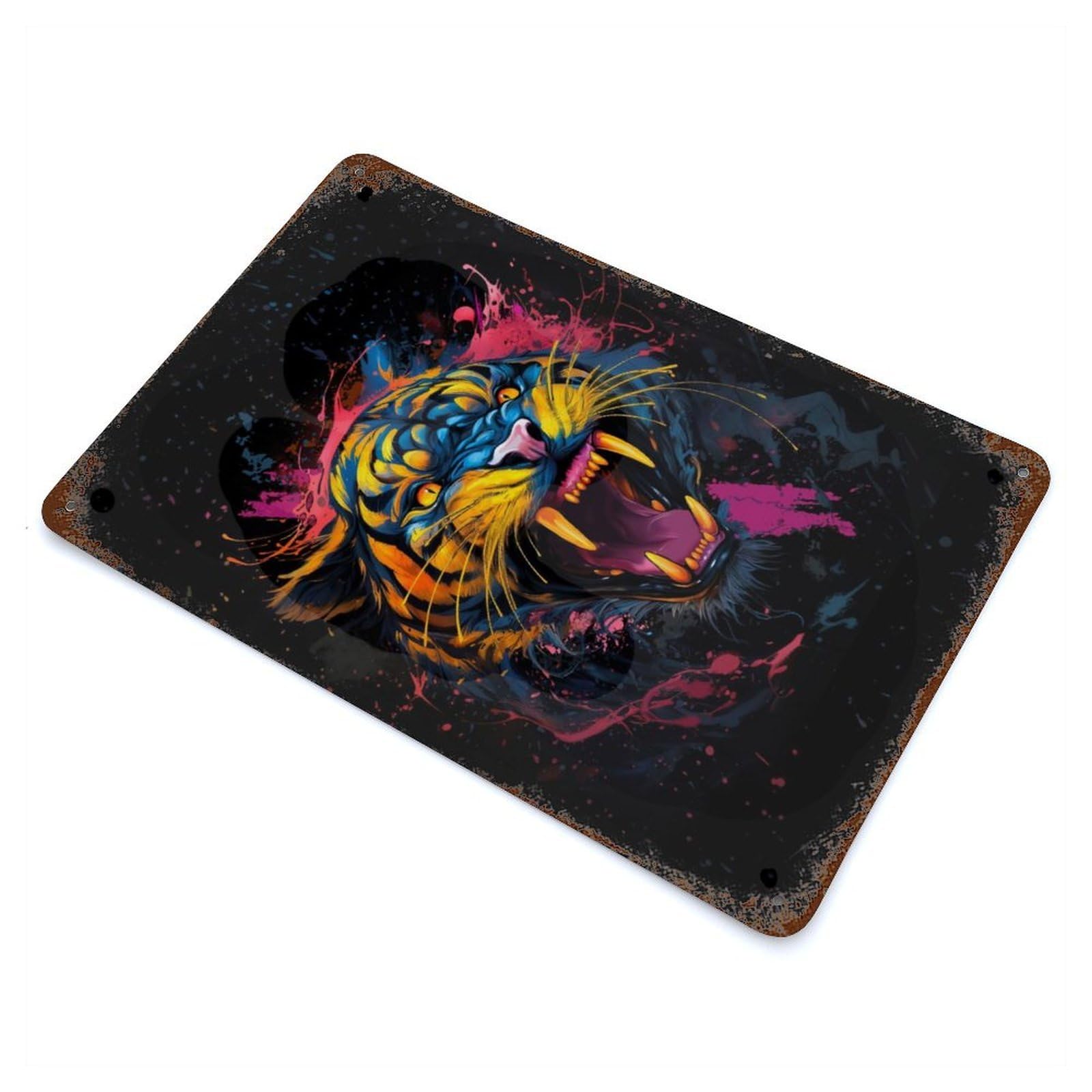 Garage Style Tiger Color Splash Rust Effect Tin Sign 11.8"x7.9", Industrial Home Decor for Bar And Workshop