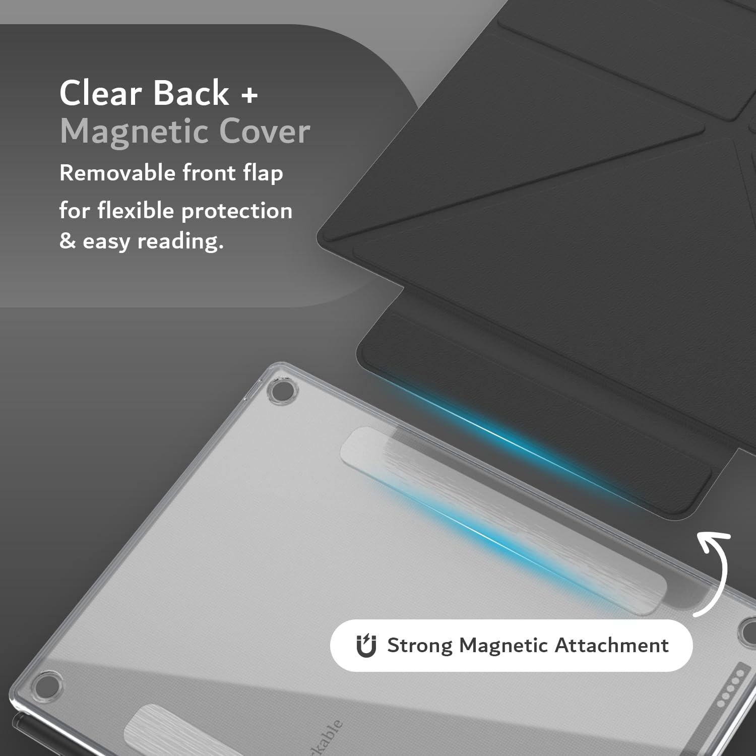 TUDIA M-FLIP Detachable Clear Magnetic Case for reMarkable Paper Pro 11.8" - Slim Transparent Cover with [Auto Wake/Sleep] Strong Magnetic Closure, Foldable Stand & Built-In Stylus Slot (Black) - 5