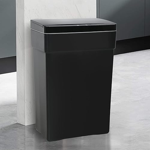 Touchless 13 Gallon Black Trash Can with Lid - 50 Liter, Auto-Sensing Technology, Easy to Clean, Durable Waste Bin for Kitchen & Home