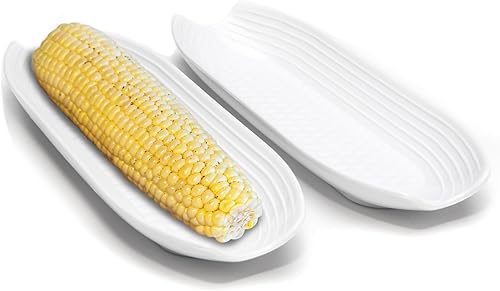 Fox Run Plato de plástico para maíz en la mazorca, juego de 2, bandejas blancas