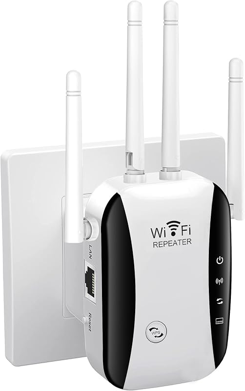 Repetidor WiFi, Amplificador señal WiFi,4 Antenas Externas, Amplificador WiFi 2.4GHz con Repertidor/Ap Modo y la función WPS,1 Puerto Ethernet, Facil de Instalar,Compatible with All WiFi Devices