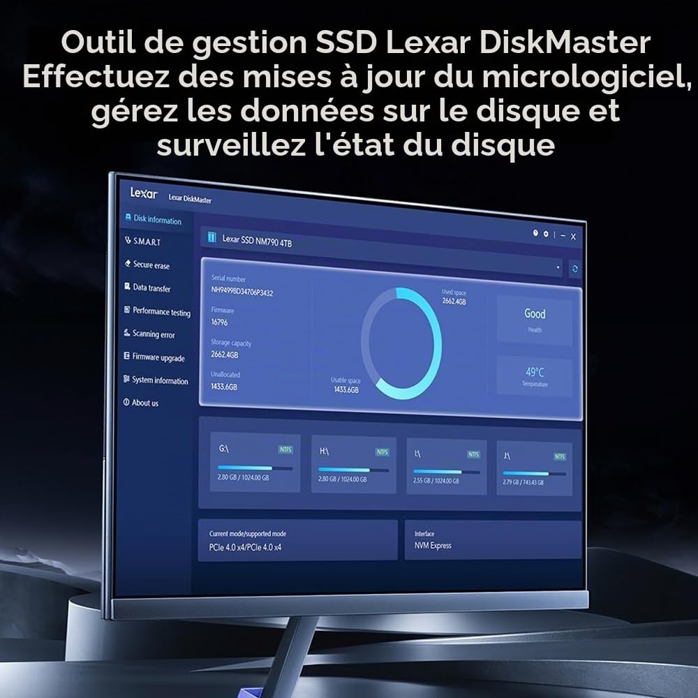 Lexar SSD NVMe interne NQ780 de 4 To, 7000/6000 Mo/s, M.2 2280, PCIe Gen