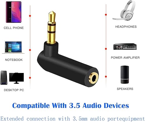 Miniatura 4 de Adaptador AUX estéreo TRS de ángulo recto de 0.138 in - macho a hembra para auriculares, tabletas, reproductores de MP3 y altavoces (paquete de 2)