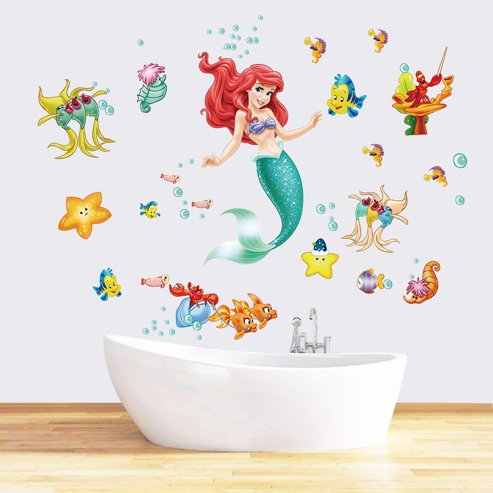 The Little Mermaid Wall Decal For Girls Ariel Wall Stickers Princess Fish Wall Décor For Girls Bedroom Baby Nursery Runtoo
