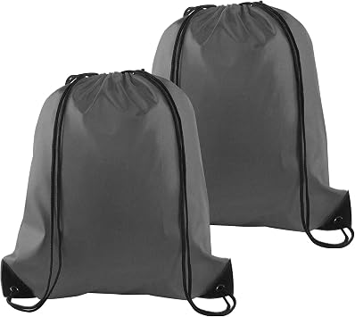 PLULON 2Pcs Drawstring Bags Bulk, Gray Drawstring Backpack String Backpack Cinch Sack Sport Gym Backpack Bags for Yoga Traveling Outdoor Sports