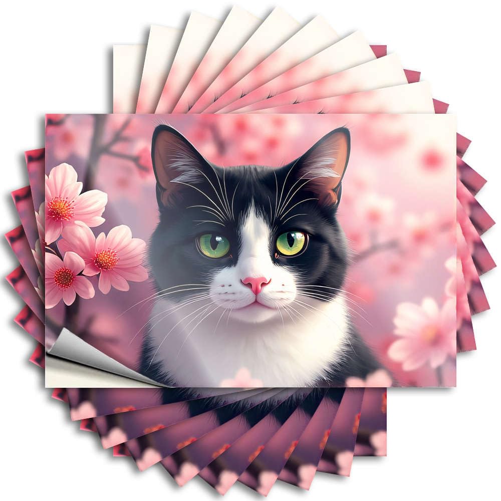 Tattoos Bar Decor for Home Easy Apply | A Black and White Cat with Green Eyes is Surrounded By Pink Flowers Crazy Helmet Peel and Stick(6X9CM)