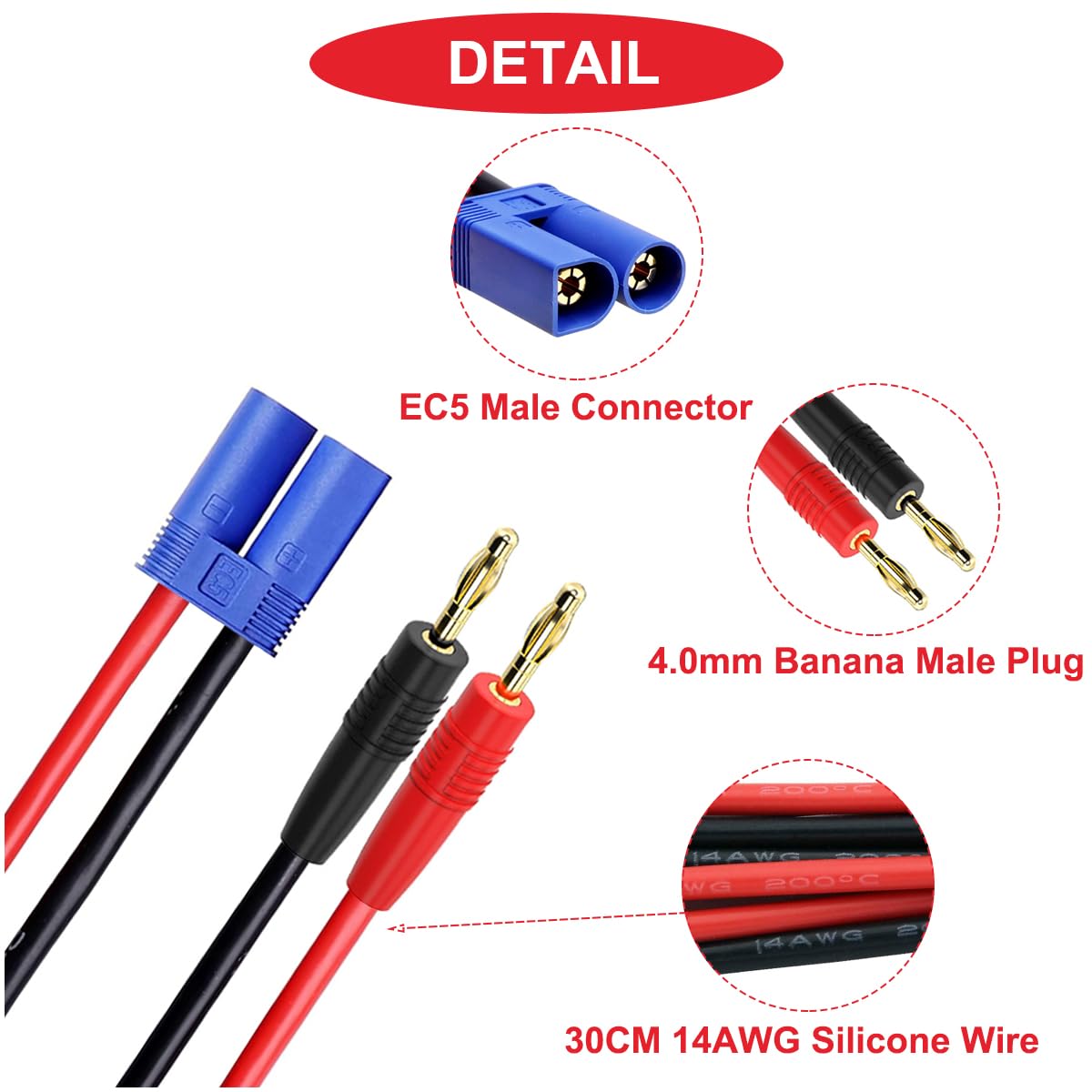 EC5 Auf 4,0 Mm Bananenstecker Adapterkabel – 2 Paare Mit 14AWG Silikondraht Für RC Ladegeräte