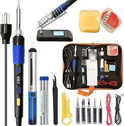 LDK Kit De Ferro Solda Eletrônico 110 W - Lcd Digital Com Temperatura Ajustável, Fio E Cortador, Suporte, Conjunto Pontas, Bomba Dessoldadora, Solda, Pinça, Pasta Fluxo
